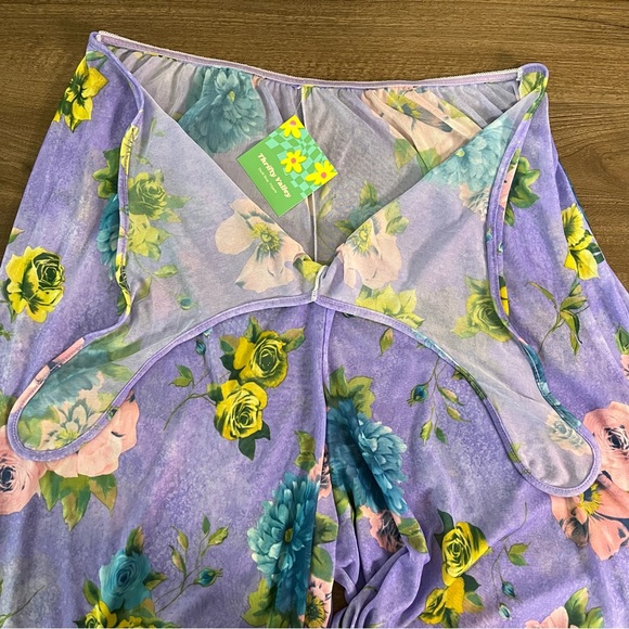 Vintage Purple Floral Sheer Mesh Cover Up Pants - Picture 6 of 7